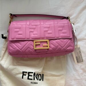 Fendi Pink Chevron Quilted Shoulder Bag with Gold Clasp